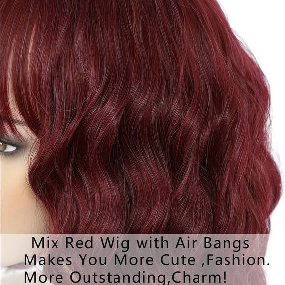 Human hair blend mix red bob wave wig